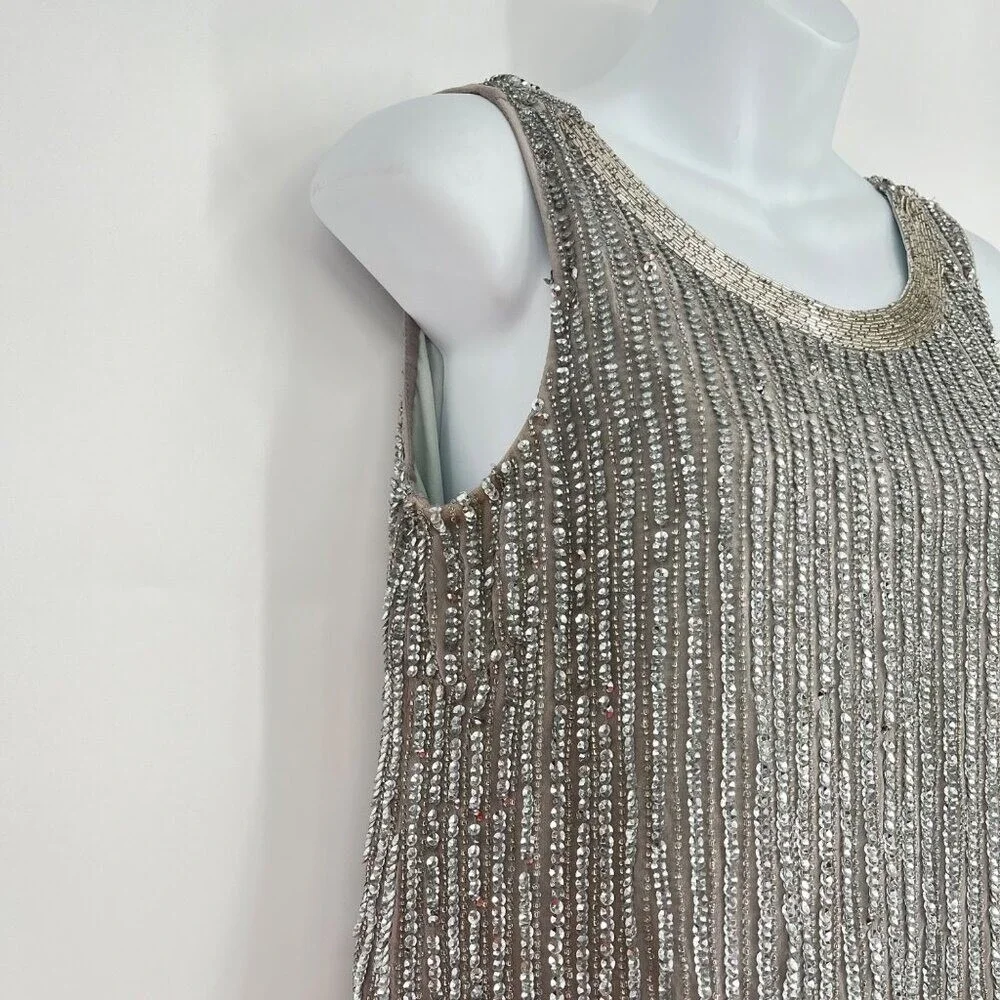 Adrianna‎ Papell Silver Sequin Sleeveless Flapper Party  Dress Size 6